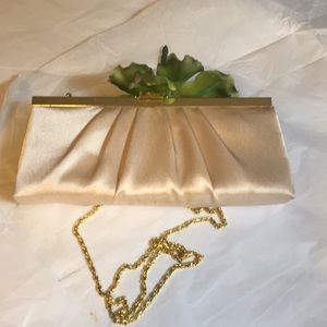 Jessica McClintock Gold Satin Clutch .